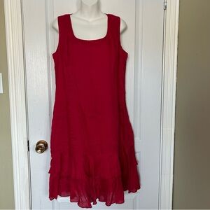 SPANNER Vibrant Red Sleeveless Dress Size 14 Linen 100% Ruffle
